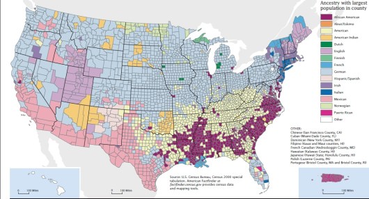 Ancestry with largest population in county